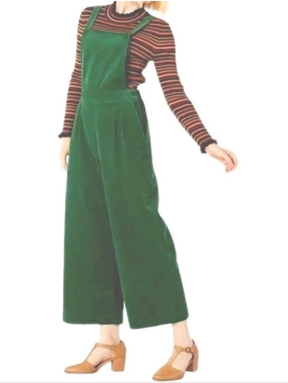 Cider Woman XL Fall Wide Leg Overalls Green Corduroy Button Bibs Pumpkin Patch